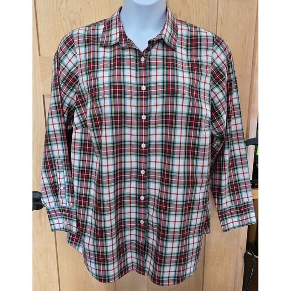 Lands End Womens No Iron Supima Plaid Button-Up Shirt 20W - Picture 2 of 8